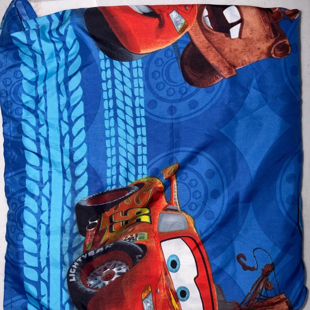 Disney Red Lightning McQueen Kids Shower Curtain on Blue Background